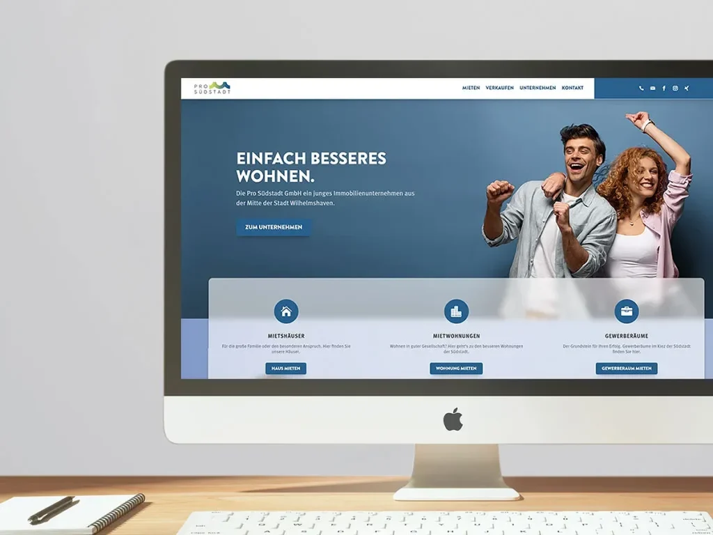 Mockup auf i-Mac der Website von ProSüdstadt, finaler Entwurf