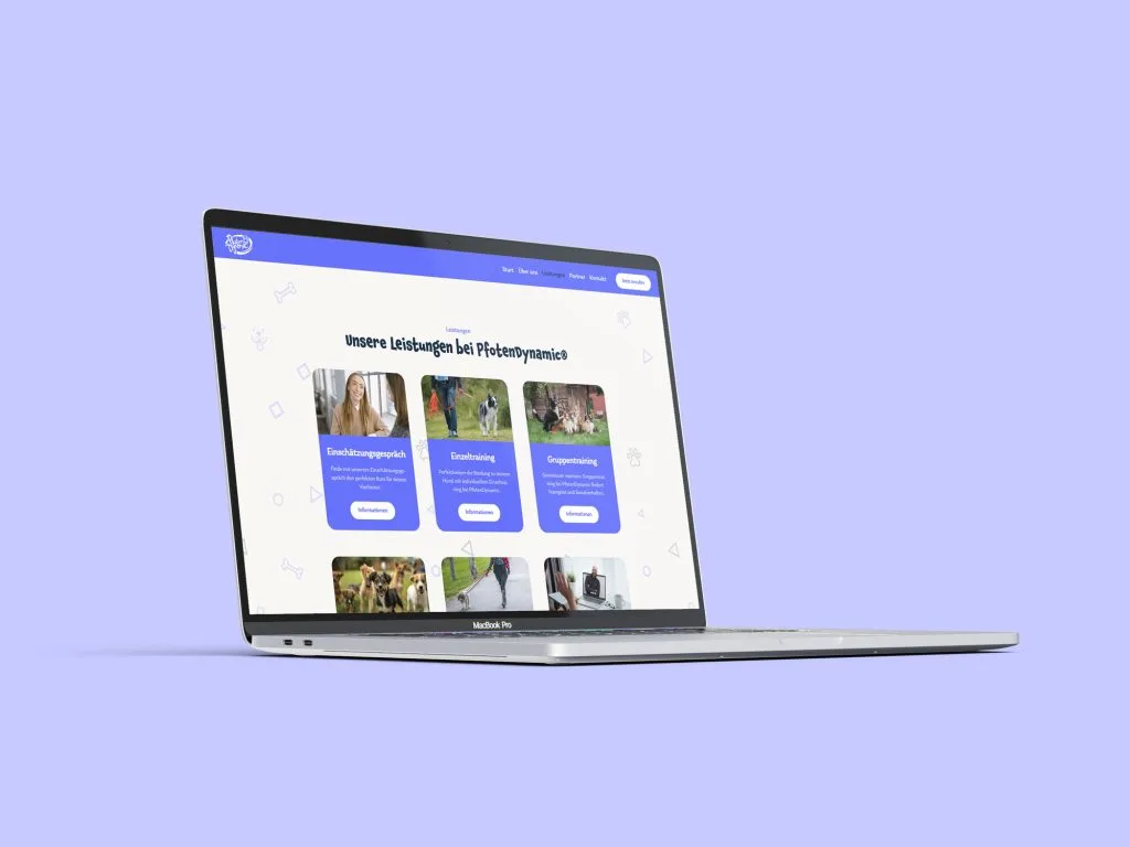 Website, Webdesign von der Hundeschule PfotenDynamic. Das Kursangebot.