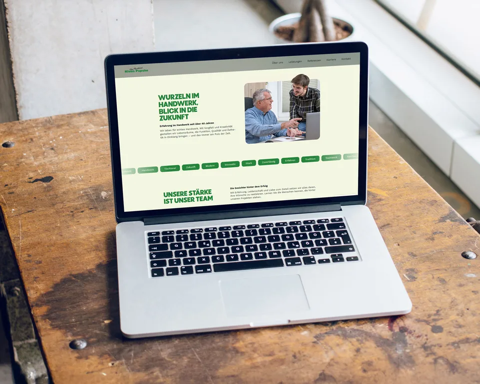 Mockup der Website Tischlerei Papcke