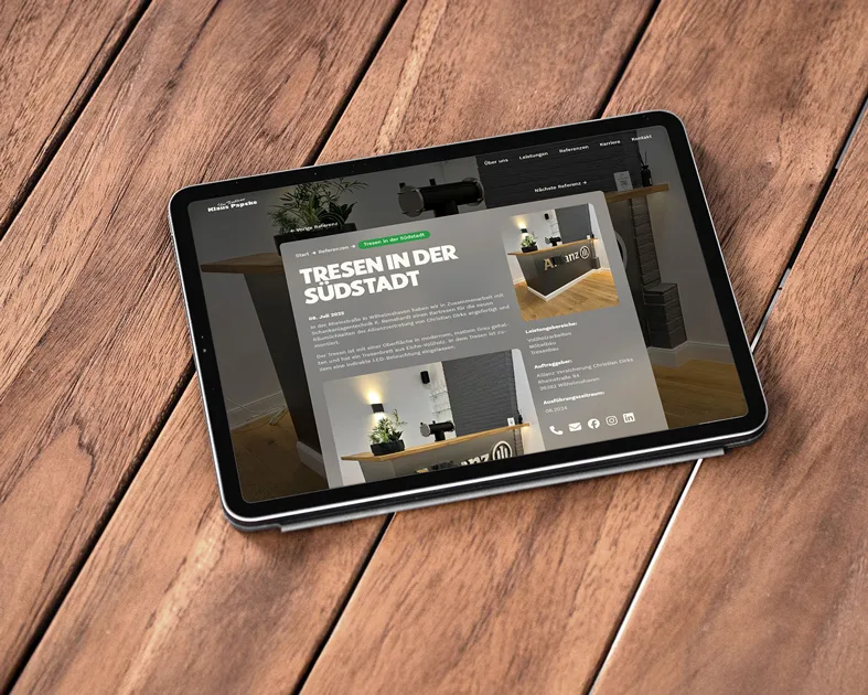 Mockup Tablet Website Tischlerei Papcke Referenzen